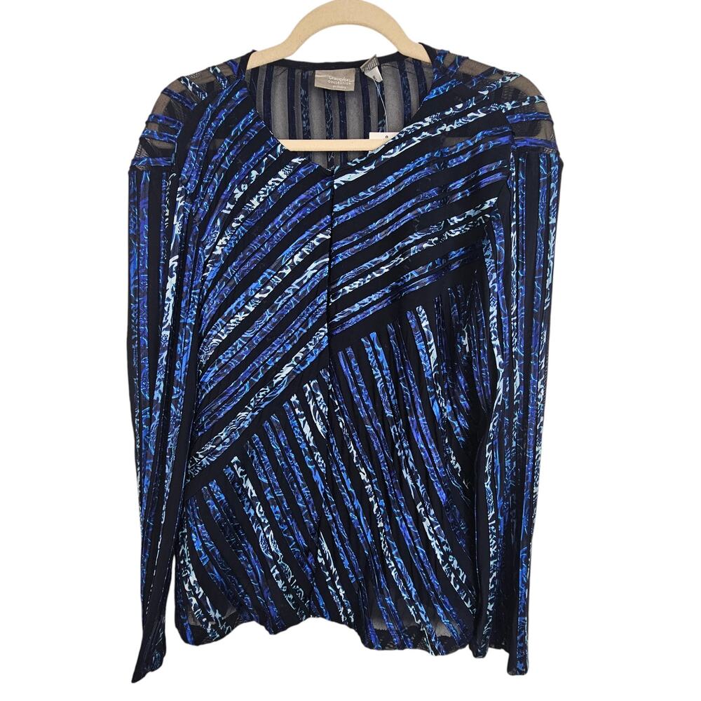 Chicos Travelers Mesh Auden Striped Full Zip Jacket Sz L Artsy Stretch Layering